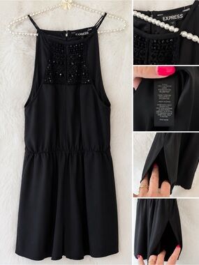 Express Black Beaded Halter Romper